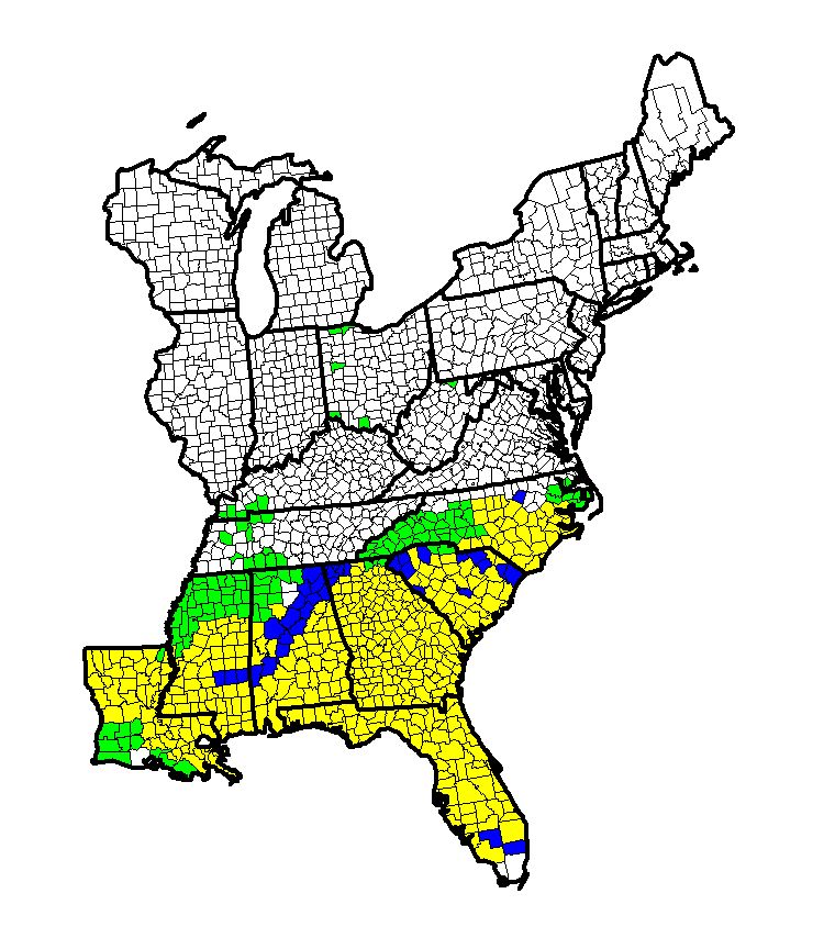 A map of the eastern US shows Bachman's sparrow habitat areas.