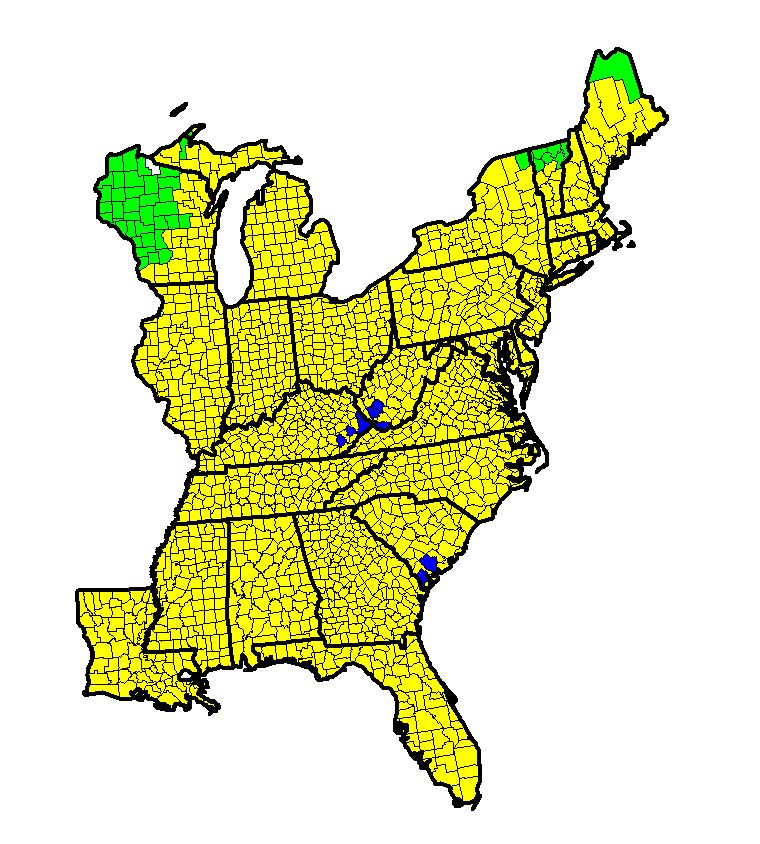 A map of the eastern US shows eastern meadowlark habitat areas.