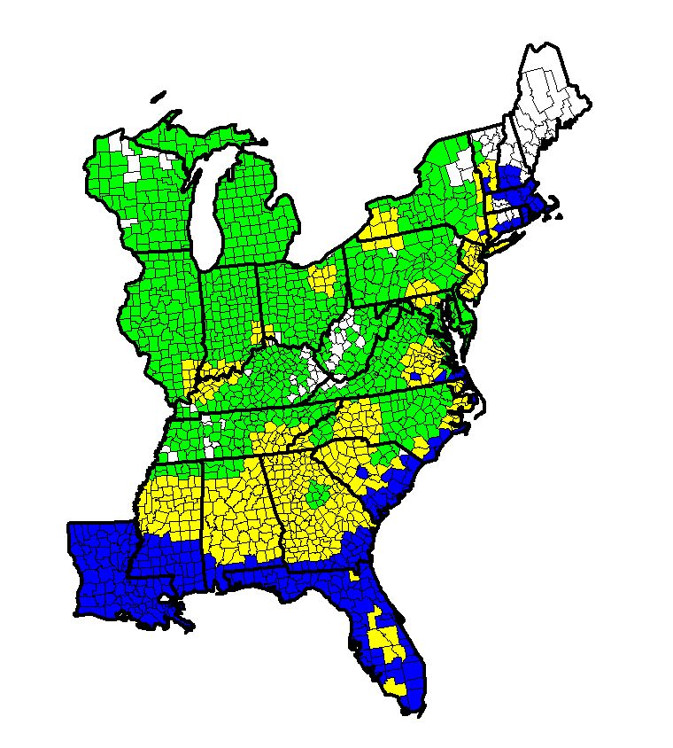 A map of the eastern US shows grasshopper sparrow habitat areas.