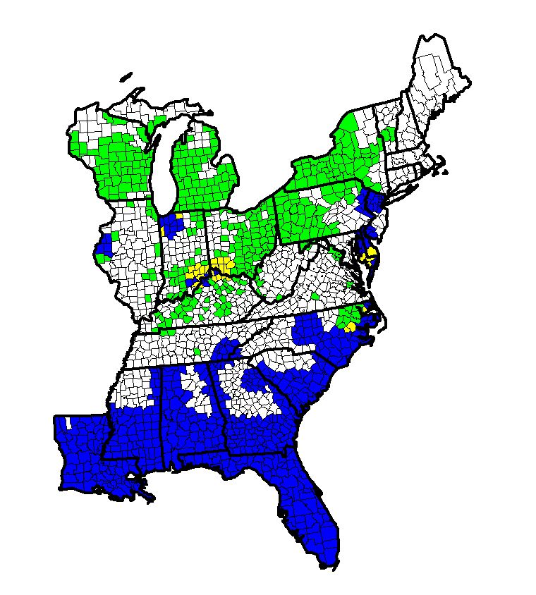 A map of the eastern US shows Henslow's sparrow habitat areas.