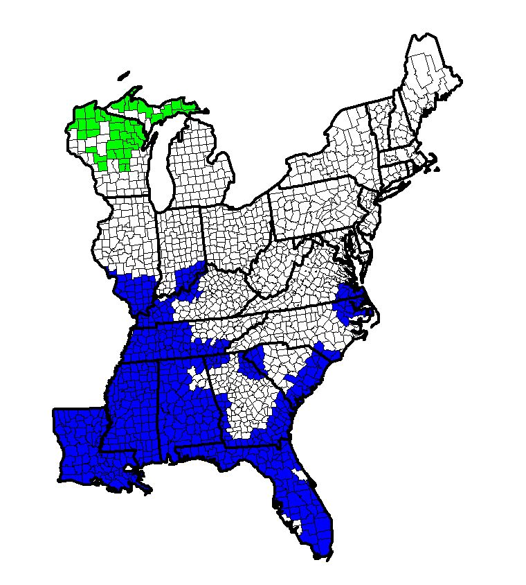 A map of the eastern US shows Le Conte's sparrow habitat areas.