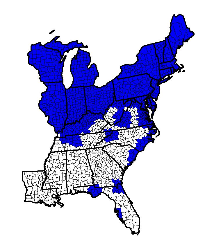 A map of the eastern US shows snow bunting habitat areas.